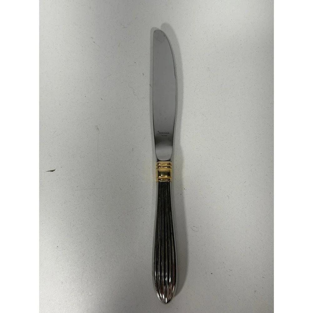 Gorham La Scala Gold Stainless Steel Dinner Knife Ribbed Handle 9.25 Inch